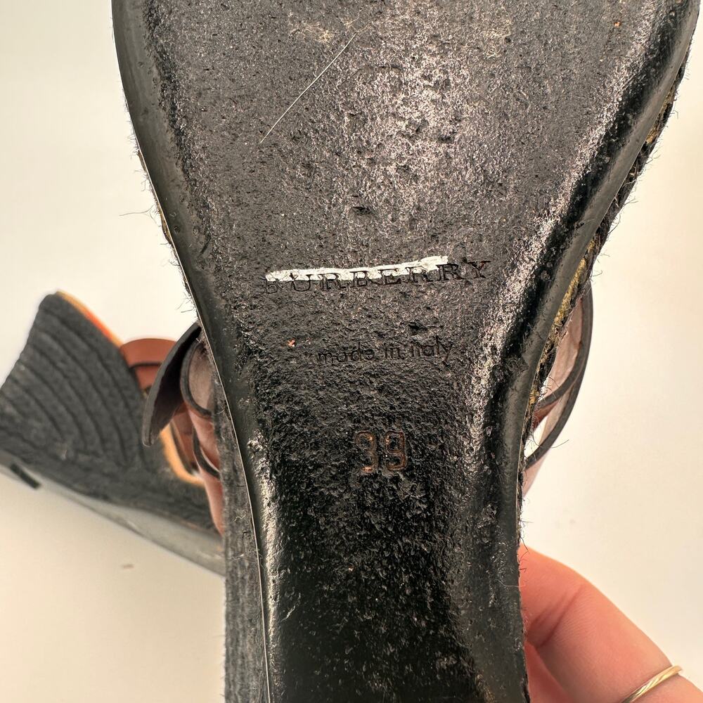 Burberry Leather Brown Wedge Espadrille Thong Heels Sandals Size 39 / 9 - Picture 4 of 10